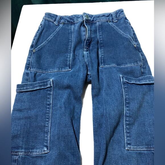 Superdry womens 26 wide leg cargo utility cropped jeans baggy pockets light wash - Picture 12 of 15